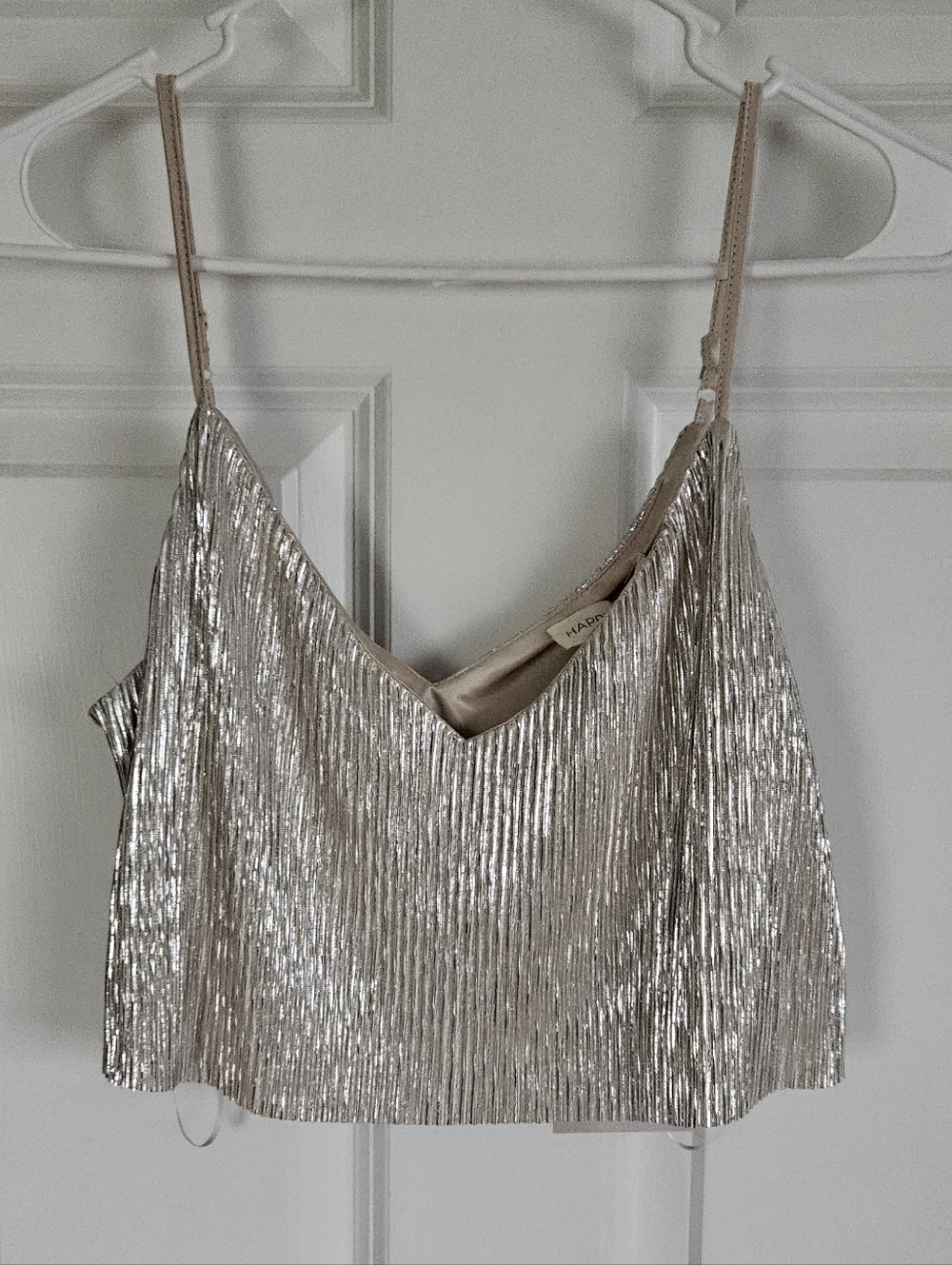 Shimmering Metallic Pleated Pants & Crop Top Set
